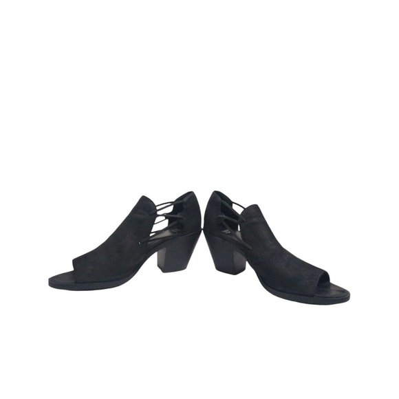 Eileen Fisher Womens Matte Black Leather Chunky Cage Stacked Heel Peep Toe US 9 - Picture 2 of 12